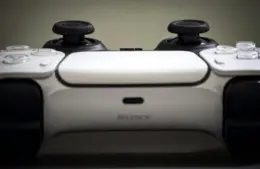 A close up image of a Sony PlayStation 5 DualSense controller