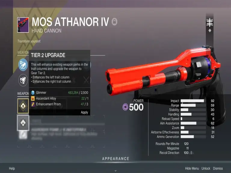 Mos Altanor with upgrade gear tiering in Destiny 2