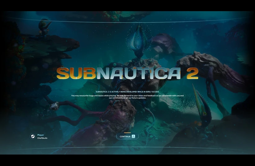 Image of the starting screen from Subnautic 2