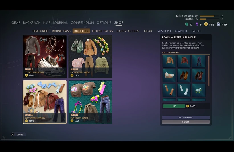 Screenshot of new cosmetic bundles in Equinox: Homecoming