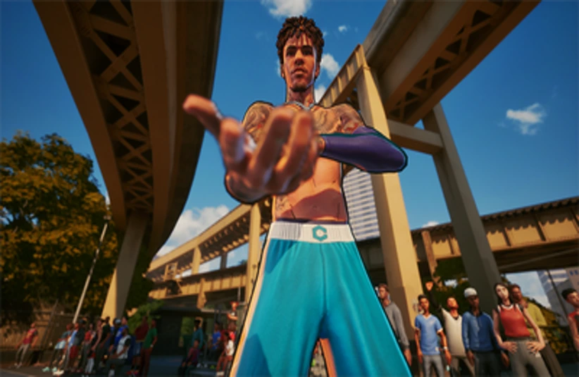 Character from NBA On The Run posing to the screen.