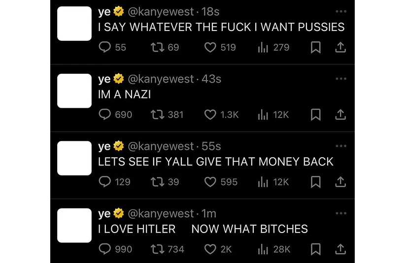 Kanye West's controversial tweets in February 2025
