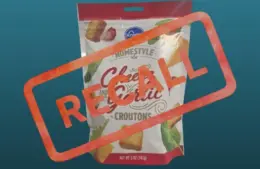 Kroger Homestyle Cheese Garlic Croutons with Recall stamped over it