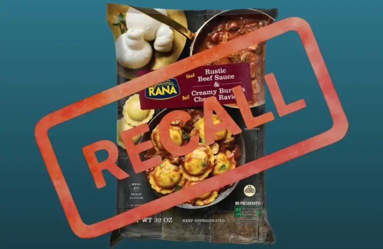 Image of Giovanni Rana RANA Rustic Beef Sauce & Creamy Burrata Cheese Ravioli with recall stamped over the package