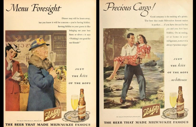 Pair of old Schlitz Beer ads from 1945
