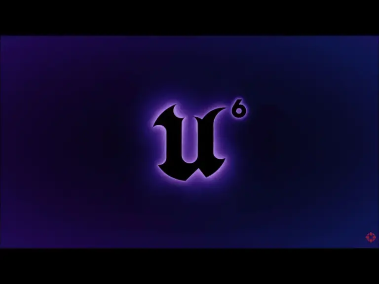 The "Unreal Engine 6" logo. The letter "U" and "6" in black font in front of purple background.