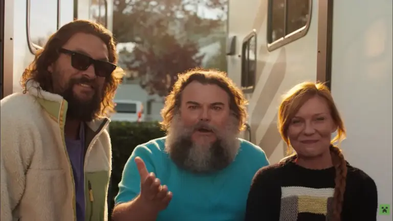 Image of Jack Black, Kirsten Dunst, and Jason Momo discussing Minecraft sequel.