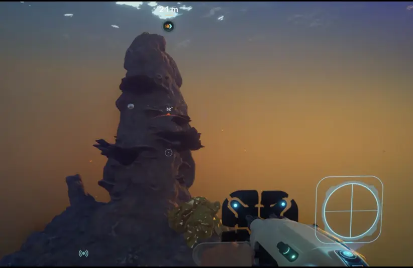 Subnautica 2 Sulfur farming location has a tall pillar littered with sulfur clusters