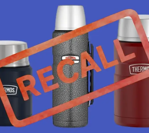 Image of three types of Thermos brand products with Recall stamped over them