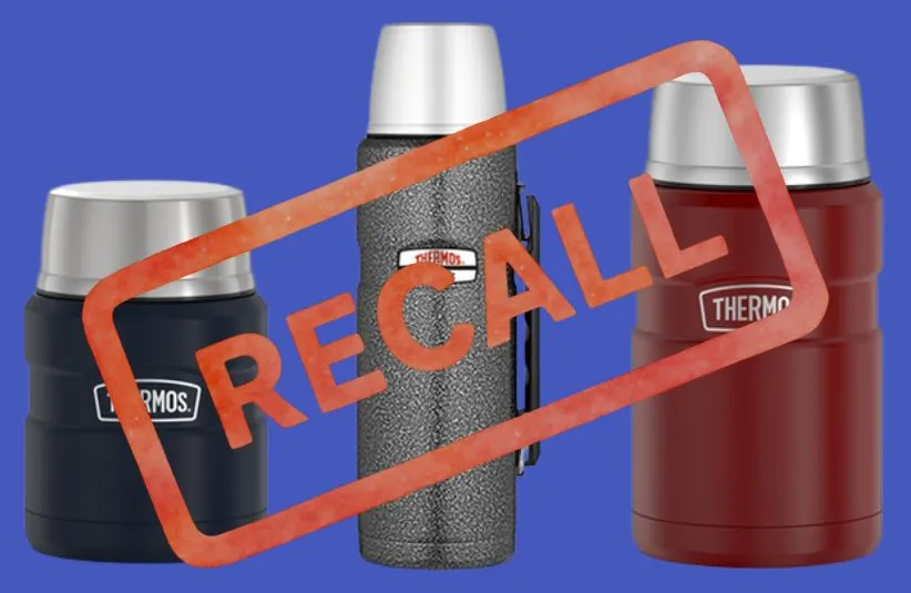 Image of three types of Thermos brand products with Recall stamped over them