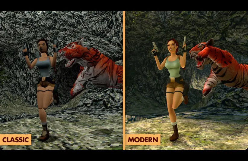 Screenshots comparing graphics quality for Tomb Raider I-III Remastered