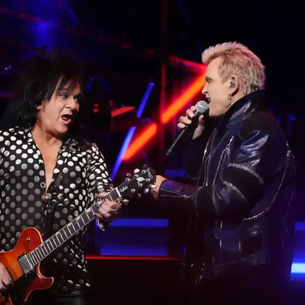 Billy Idol and guitarist Steve Stevens during his Nice Day to Tour Again! show at the Talking Stick Resort Amphitheatre Apr 30, 2025, Phoenix, Ariz.
