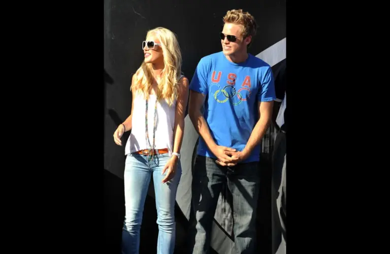 Aug 31, 2008; Fontana, CA, USA: Heidi Montag (left), and Spencer Pratt at the Pepsi 500 at Auto Club Speedway. Mandatory Credit: Kirby Lee/Image of Sport-Imagn Images