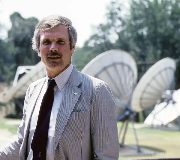 Ted Turner outside Turner Broadcasting System in Atlanta. Mandatory Credit: Manny Rubio-Imagn Images