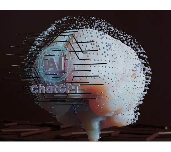 A digital brain with a tech-like texture displays "AI ChatGPT", –a popular chatbot people consult for health advice.