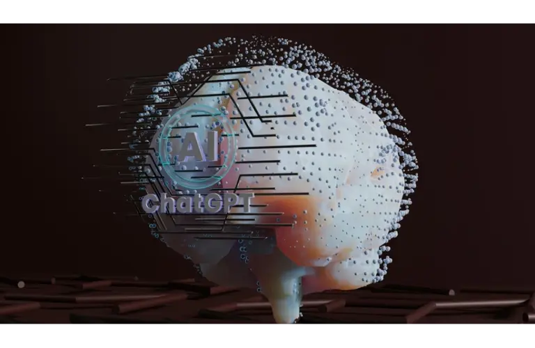 A digital brain with a tech-like texture displays "AI ChatGPT", –a popular chatbot people consult for health advice.