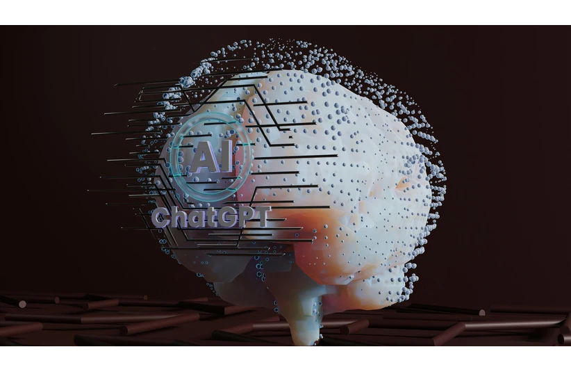 A digital brain with a tech-like texture displays "AI ChatGPT", –a popular chatbot people consult for health advice.
