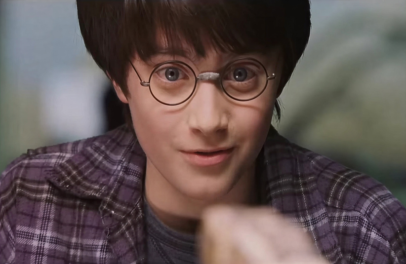 Screenshot of Harry Potter, played by Daniel Radcliffe, speaking to the snake at the zoo in Harry Potter and the Philosophers Stone