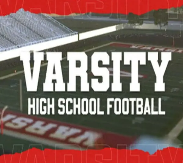 a title of "Varsity High School Football" and a background of a football stadium.