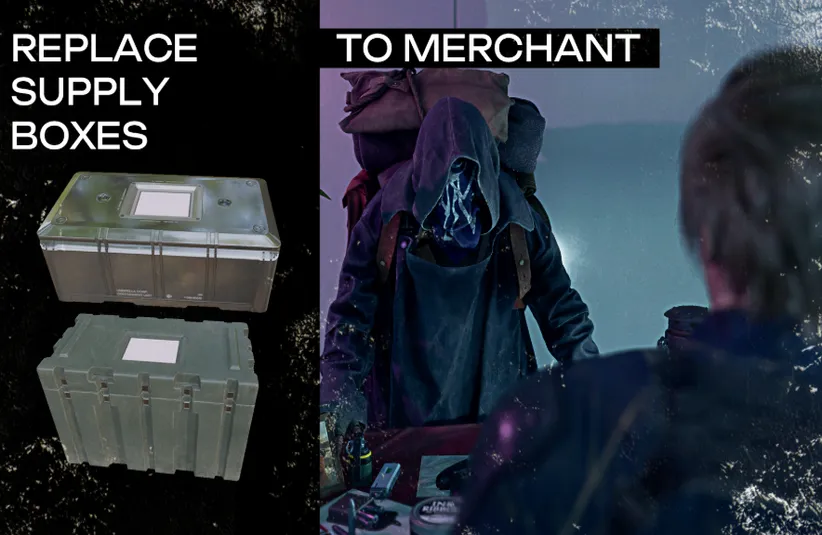 supply boxes from Resident Evil Requiem being changed to RE4 Merchant from the Nexus Mods Store