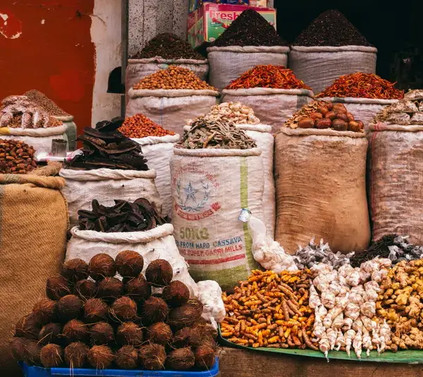 In daily devotion, a collection of herbs and spices are displayed.
