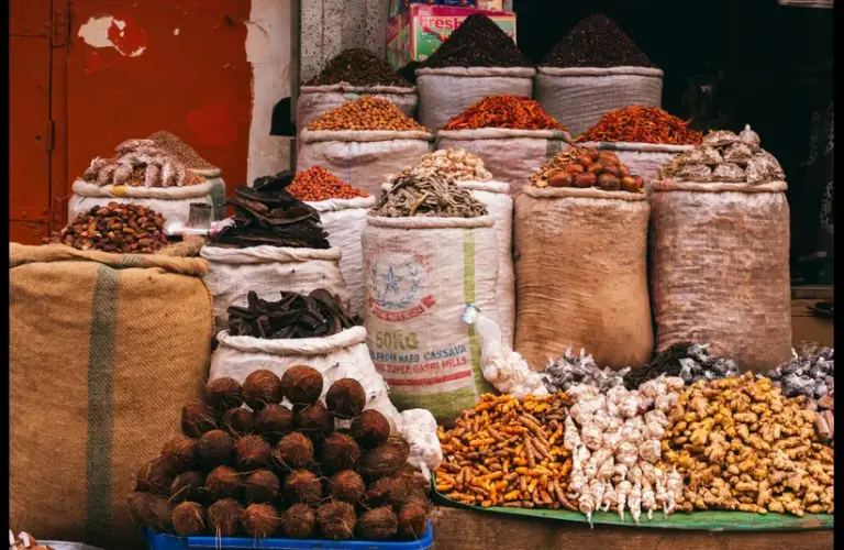 In daily devotion, a collection of herbs and spices are displayed.