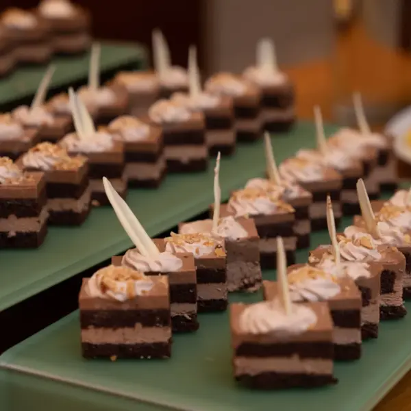 rich chocolate dessert squares topped with cream, perfect for any sweet table and a flawless match for mini desserts lovers everywhere.