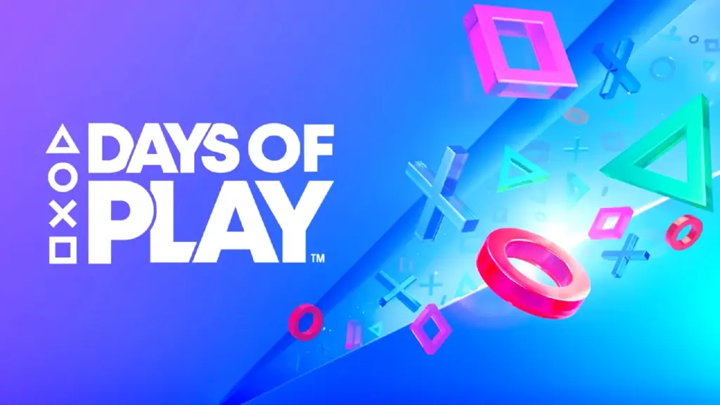 PlayStation Colorful geometric shapes and symbols flow diagonally from a blue background with 'Days of Play' in bold white, conveying a playful and energetic theme.