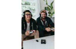 Electronic Arts employees playing video games.