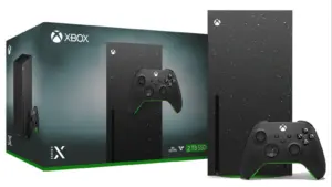 black Xbox console and controller.