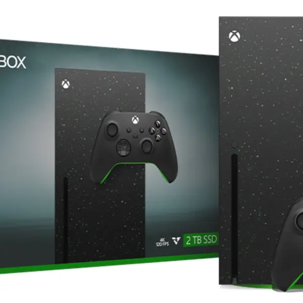 black Xbox console and controller.