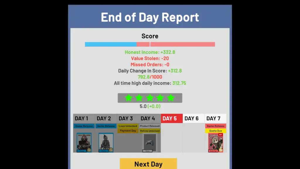 Image of end-of-day report in Gamestonks simulator