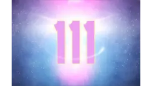 Bright pink number 111 glowing against a cosmic blue and purple background, representing angel numbers and new beginnings.