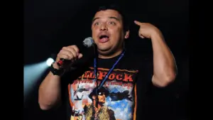 Carlos Mencia performing during the Tour for the Troops concert at Incirlik Air Base in Turkey on December 1, 2009