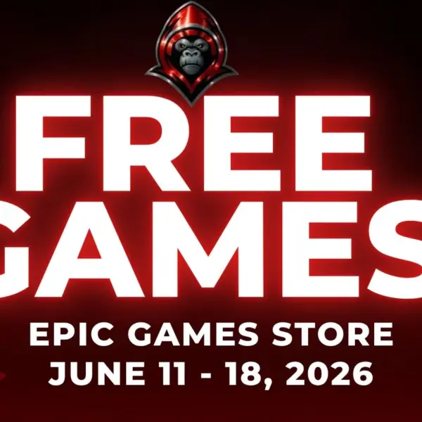 Free Games on the Epic Games Store June 11 - 18, 2026 on a red background with gaming related icons