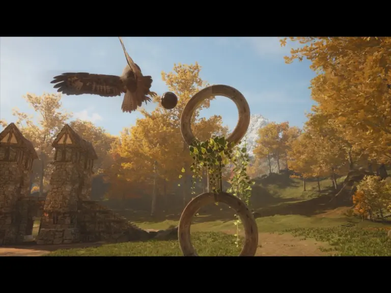 Screenshot showing the owl character playing flitterball for Hawthorn demo, Co-op, sandbox, rpg