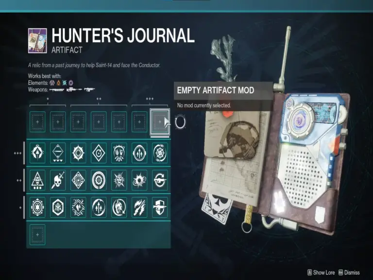 The Hunter's Journal artifact in Destiny 2