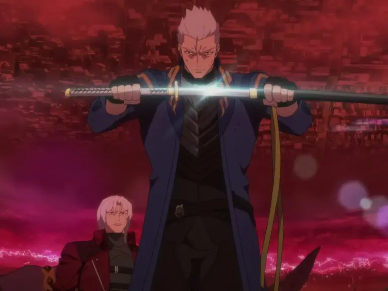 Vergil unsheathing his sword in Netflix's "Devil May Cry" anime.