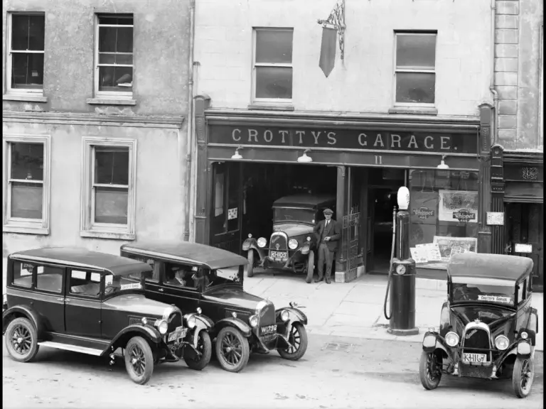Black & White photo of Overland Whippets at Crotty's Garage