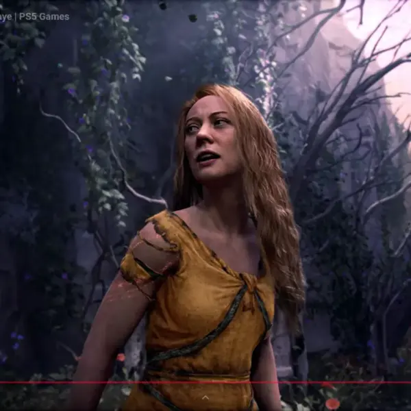 Krato's wife, Laufey, from God of War in a dark forest.
