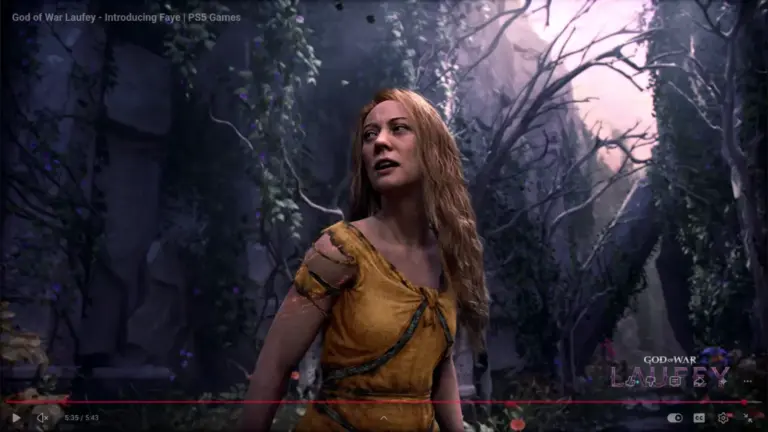 Krato's wife, Laufey, from God of War in a dark forest.