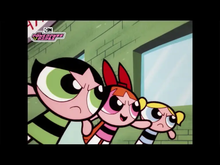 Blossom, Bubbles and Buttercup in The Powerpuff Girls preparing to fight.