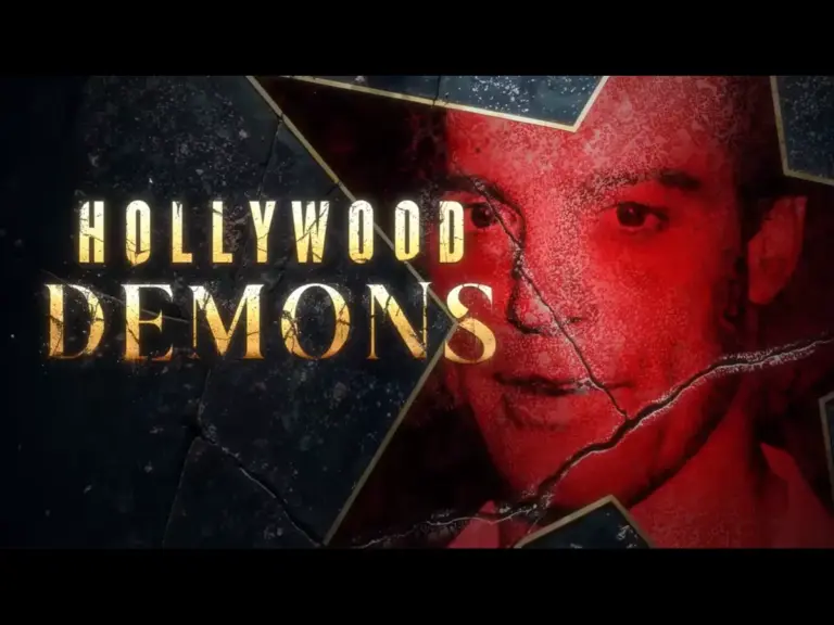 "Hollywood Demons" - Cracked Hollywood star with the text "Hollywood Demons" in bold, weathered lettering. A red-tinted face appears beneath, conveying a dark, mysterious tone.
