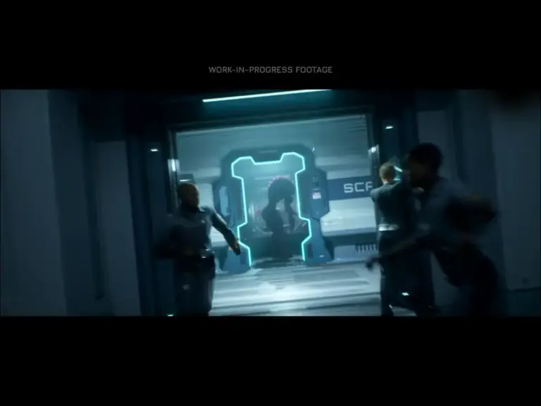 3 characters from Supermassive Games' Directive 8020 running away from a monster.
