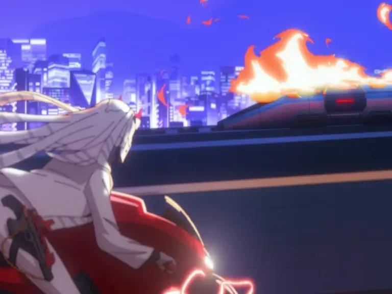 Shion on her bike in her reveal trailer in Overwatch