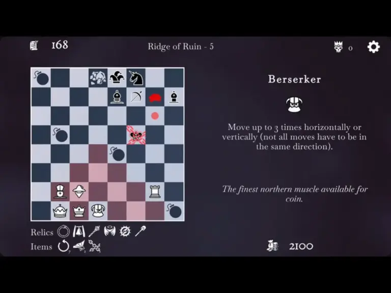 Screenshot from the PC/Mac game The Ouroboros King, Rogue-lite, turn-based strategy, chess