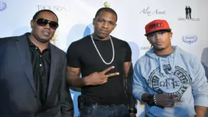 Image of CEO of No Limit Records Master P (left) Rashad McCants (center)and Lil' Romeo (right) at NBA: Los Angeles Lakers Victory Party