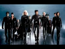 The X-Men in X2: X-Men United walk confidently forward against a blue backdrop. The tone is bold and powerful.