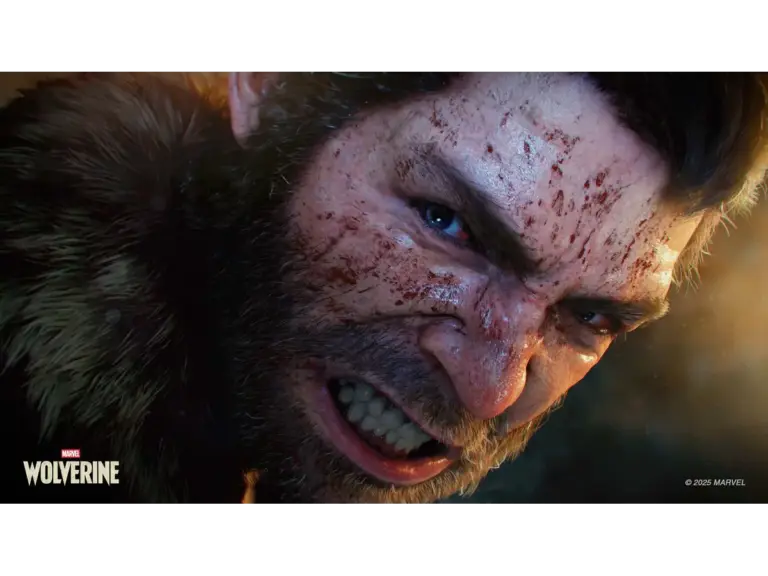 Wolverine with blood splattered on his face.