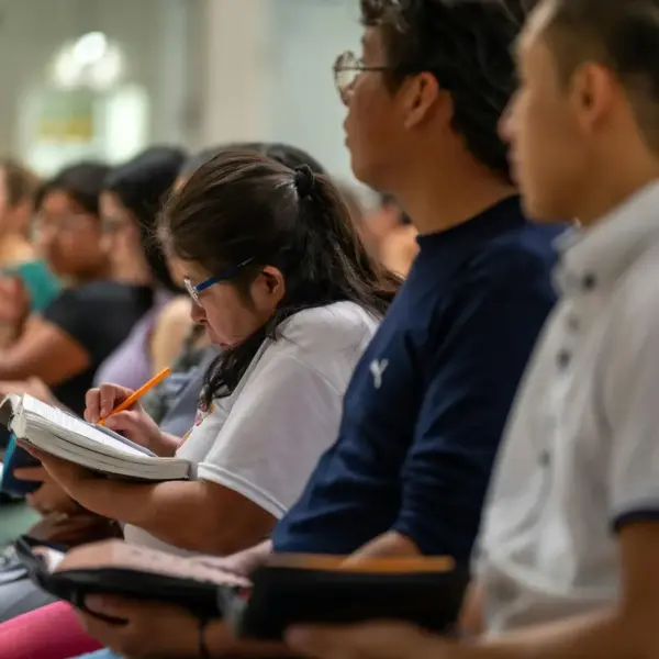 In daily devotional, a group of people are studying the Bible.